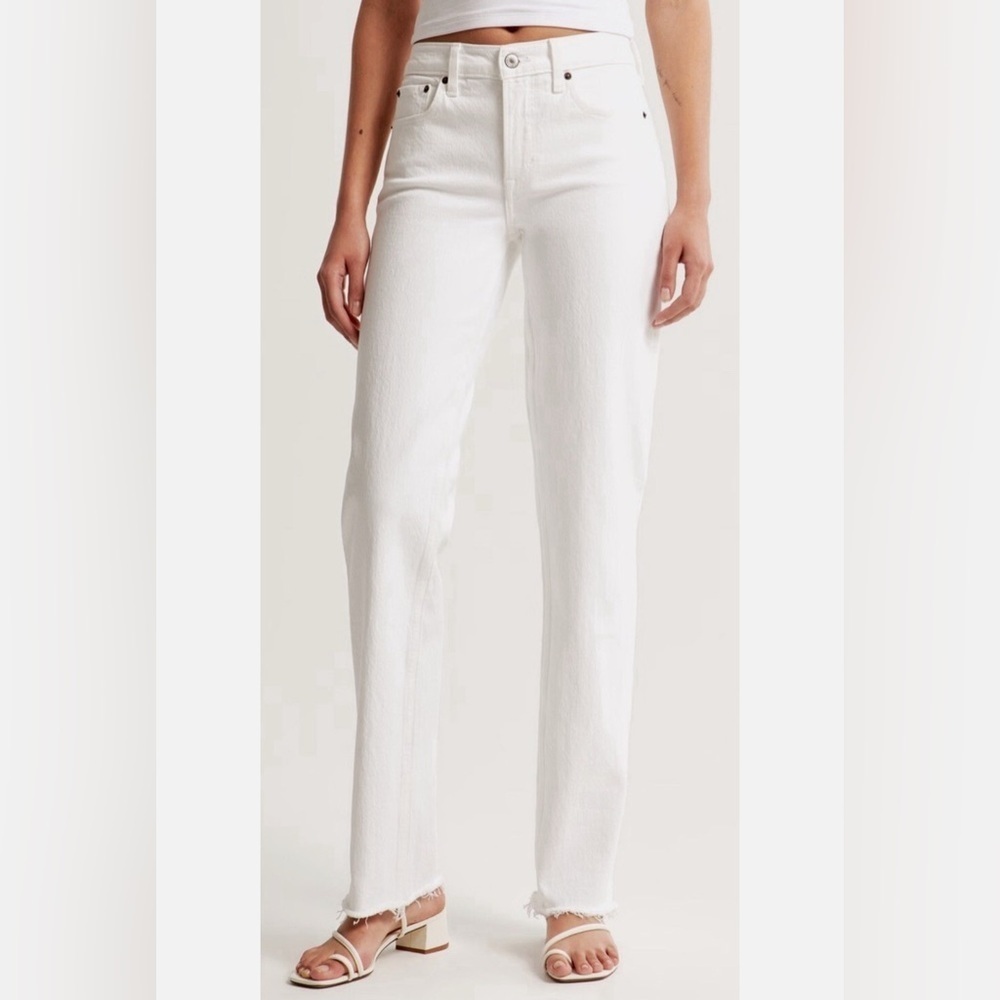 Abercrombie 90s Straight Mid Rise Jeans, White - Size 26 (2)